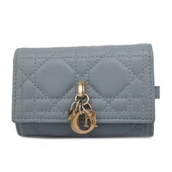 Christian Dior Key Case Cannage Leather Grey Champagne Ladies