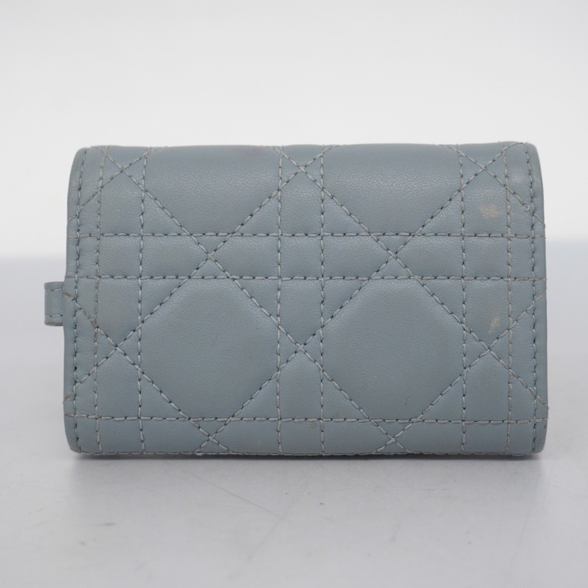 Christian Dior Key Case Cannage Leather Grey Champagne Ladies