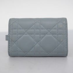 Christian Dior Key Case Cannage Leather Grey Champagne Ladies