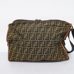 Fendi Shoulder Bag Zucca Nylon Canvas Khaki Brown Women's