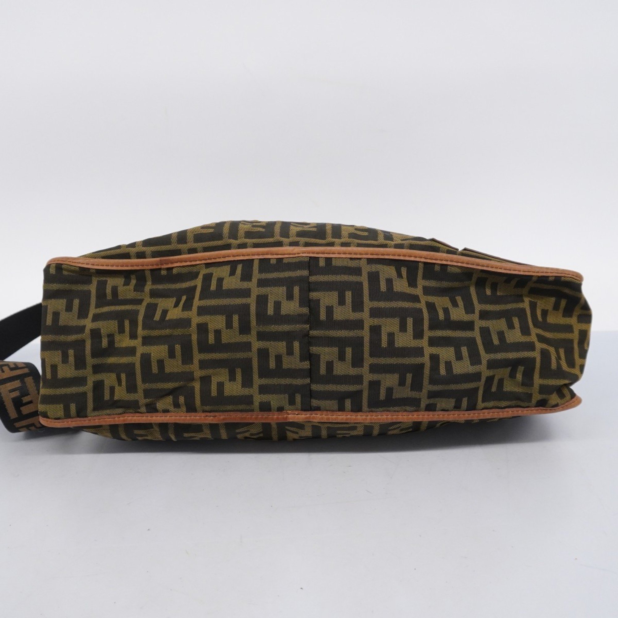 Fendi Shoulder Bag Zucca Nylon Canvas Khaki Brown Women's