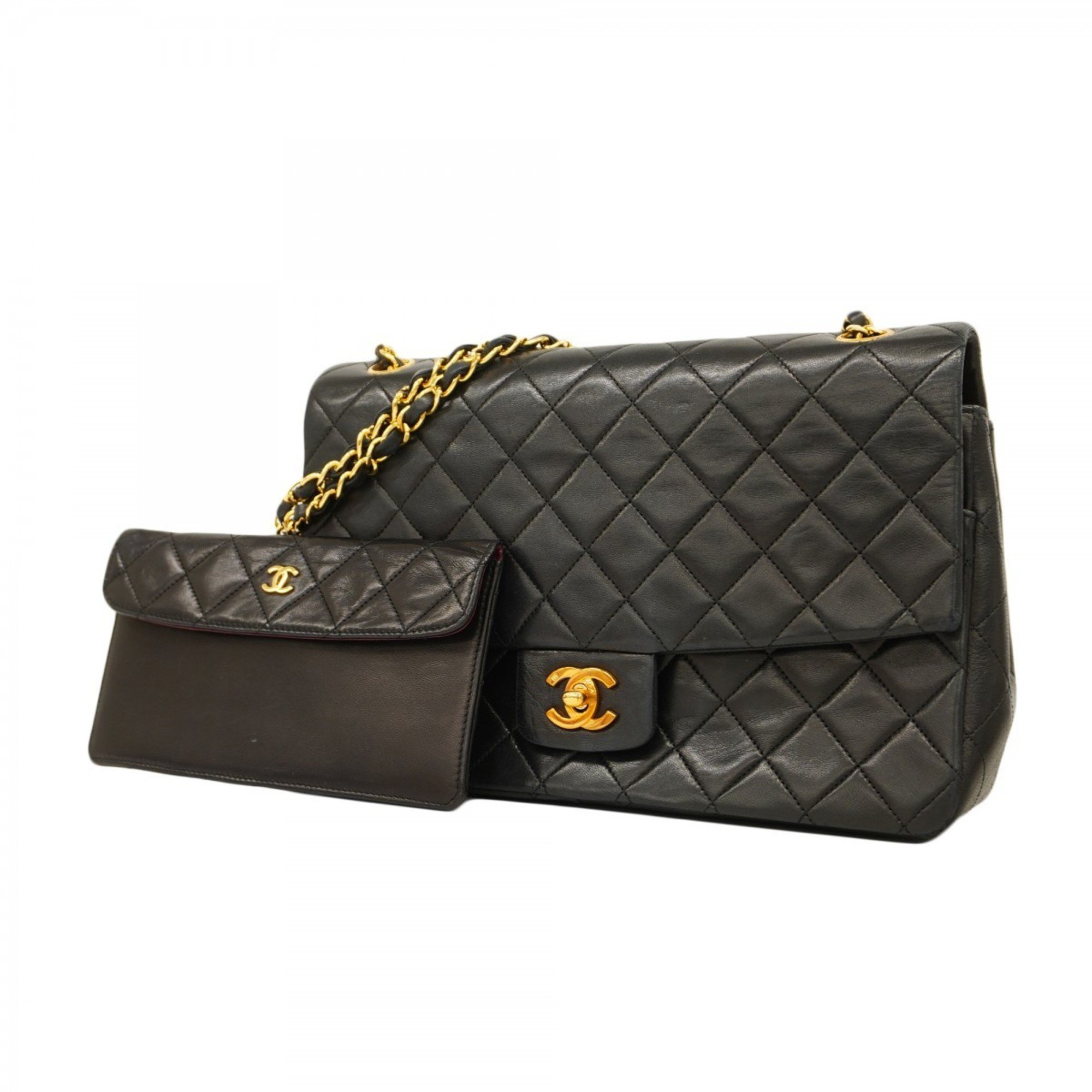 Chanel Shoulder Bag Matelasse Lambskin Black Women's