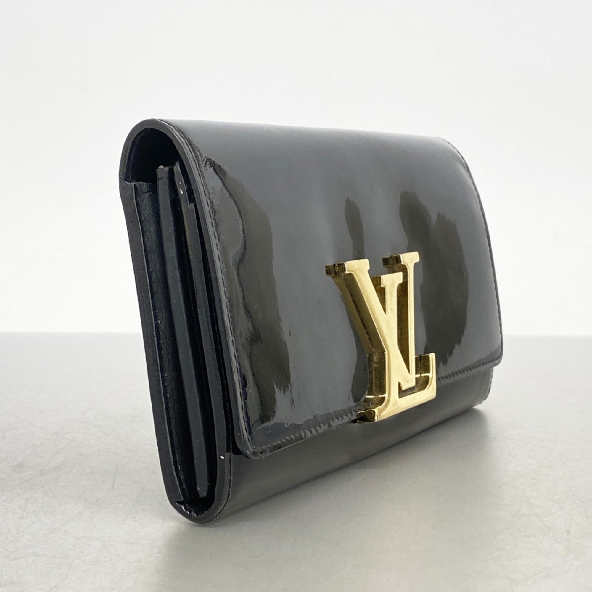 Louis Vuitton Long Wallet Vernis Portefeuille Louise M61316 Noir Women's