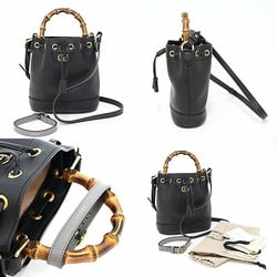 GUCCI Diana Bucket Bag Black/Grey 724667 Bamboo Leather Band