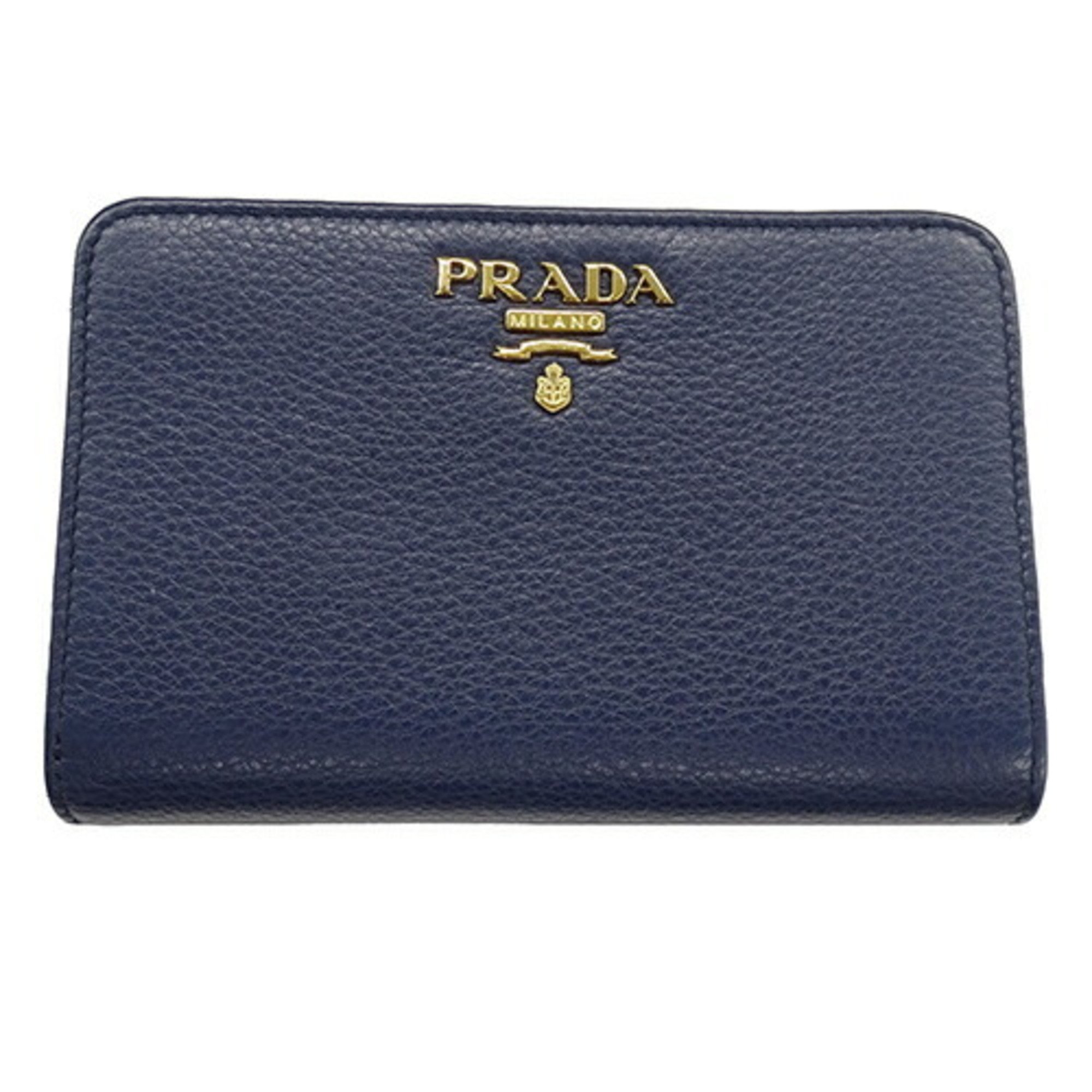 PRADA Women's Wallet, L-Shaped, Leather, Navy, 1ML225