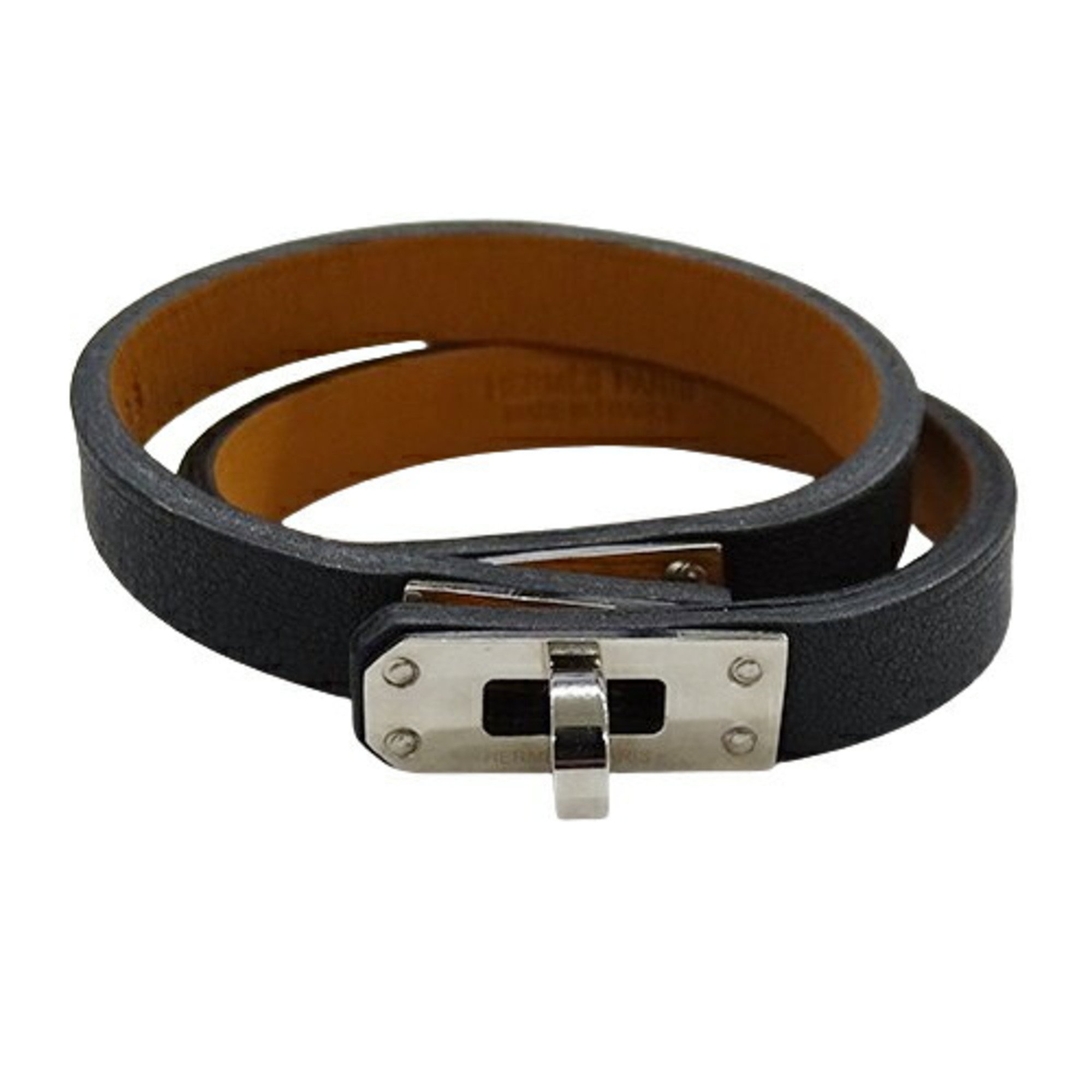 Hermes Kelly Double Tour Bracelet for Women, Leather, Black, T1, B Stamp