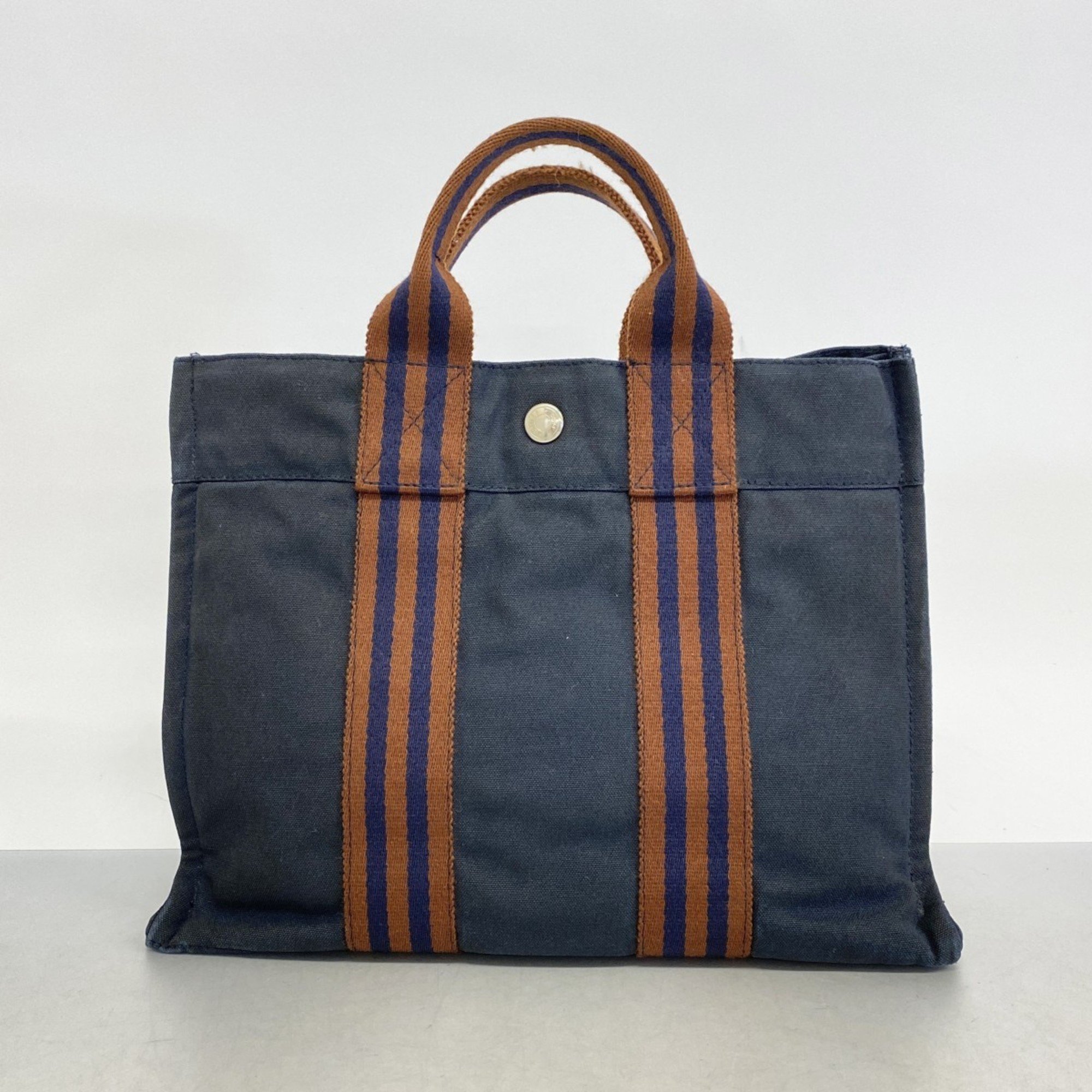 Hermes Tote Bag Foult PM Canvas Navy Women's