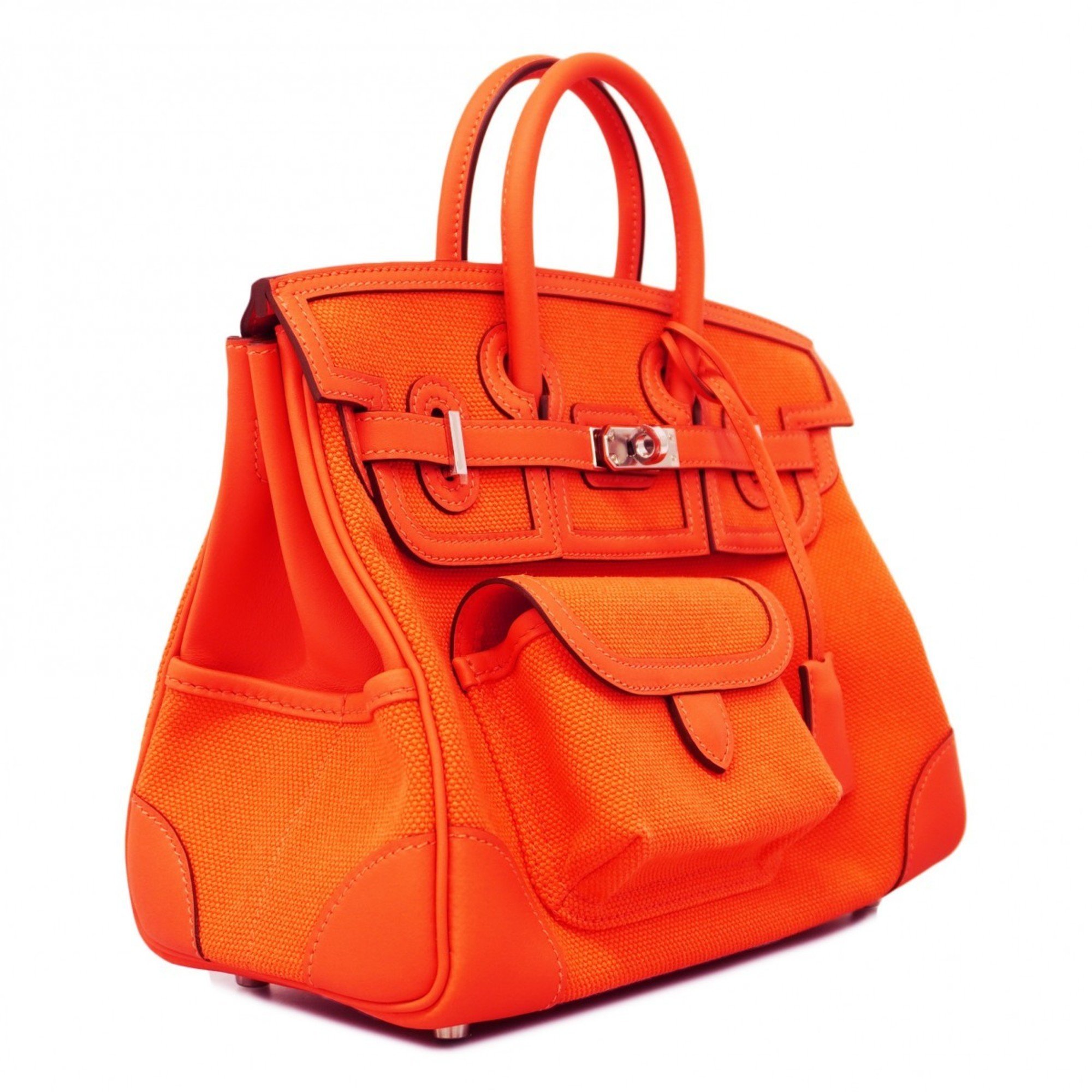 Hermes handbag Birkin 25 Cargo Swift Toile Goelan Orange Field W engraved ladies