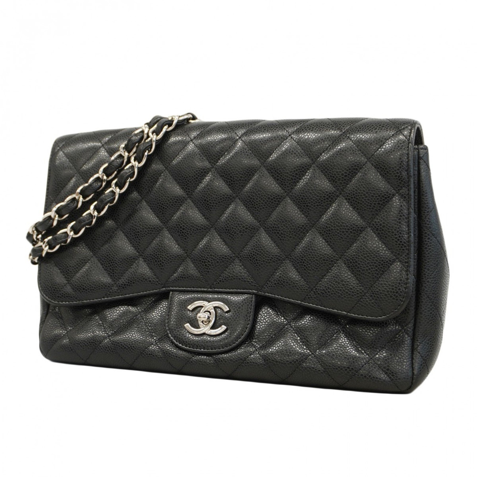 Chanel Shoulder Bag Matelasse Caviar Skin Black Women's