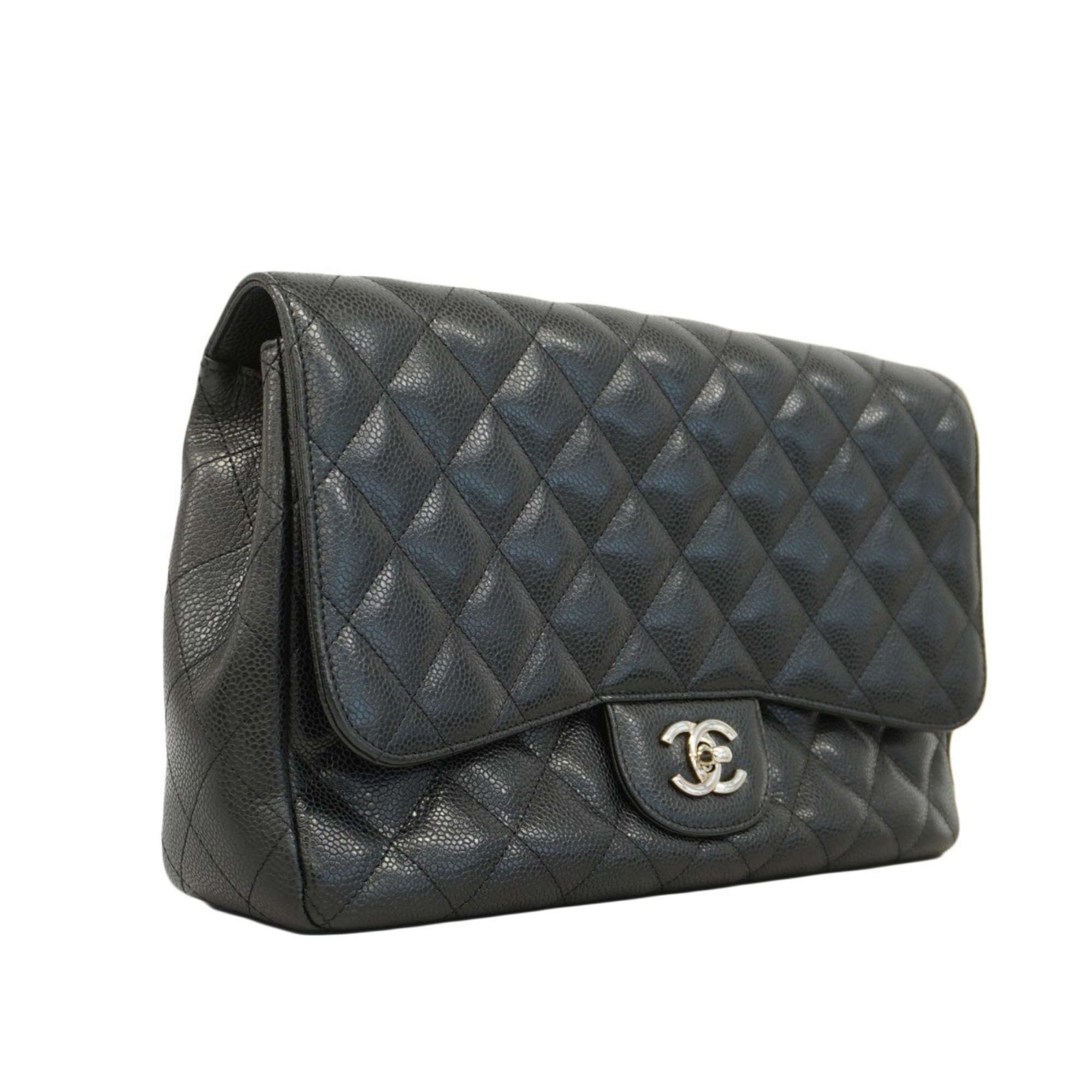 Chanel Shoulder Bag Matelasse Caviar Skin Black Women's