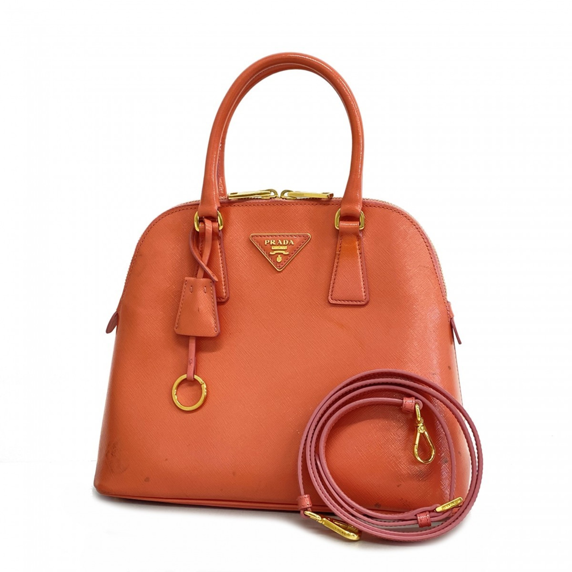 Prada handbag saffiano enamel coral for women