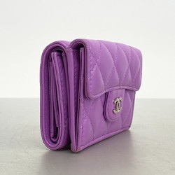 Chanel Tri-fold Wallet Matelasse Lambskin Purple Women's