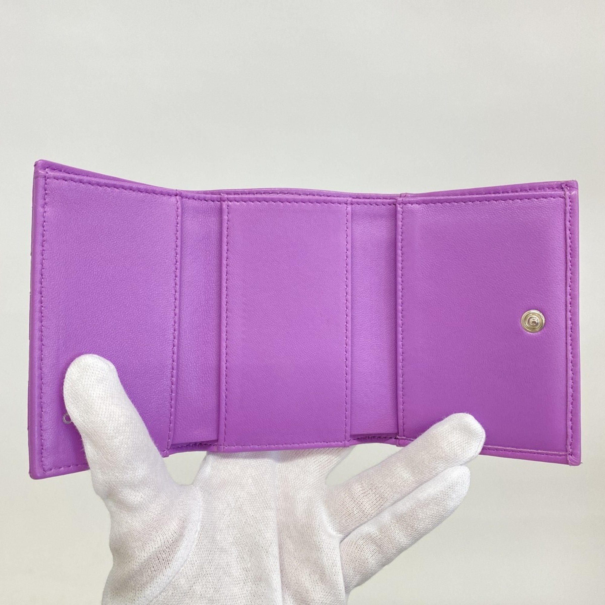 Chanel Tri-fold Wallet Matelasse Lambskin Purple Women's