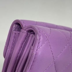 Chanel Tri-fold Wallet Matelasse Lambskin Purple Women's