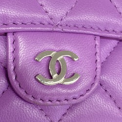 Chanel Tri-fold Wallet Matelasse Lambskin Purple Women's