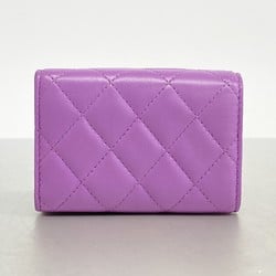 Chanel Tri-fold Wallet Matelasse Lambskin Purple Women's