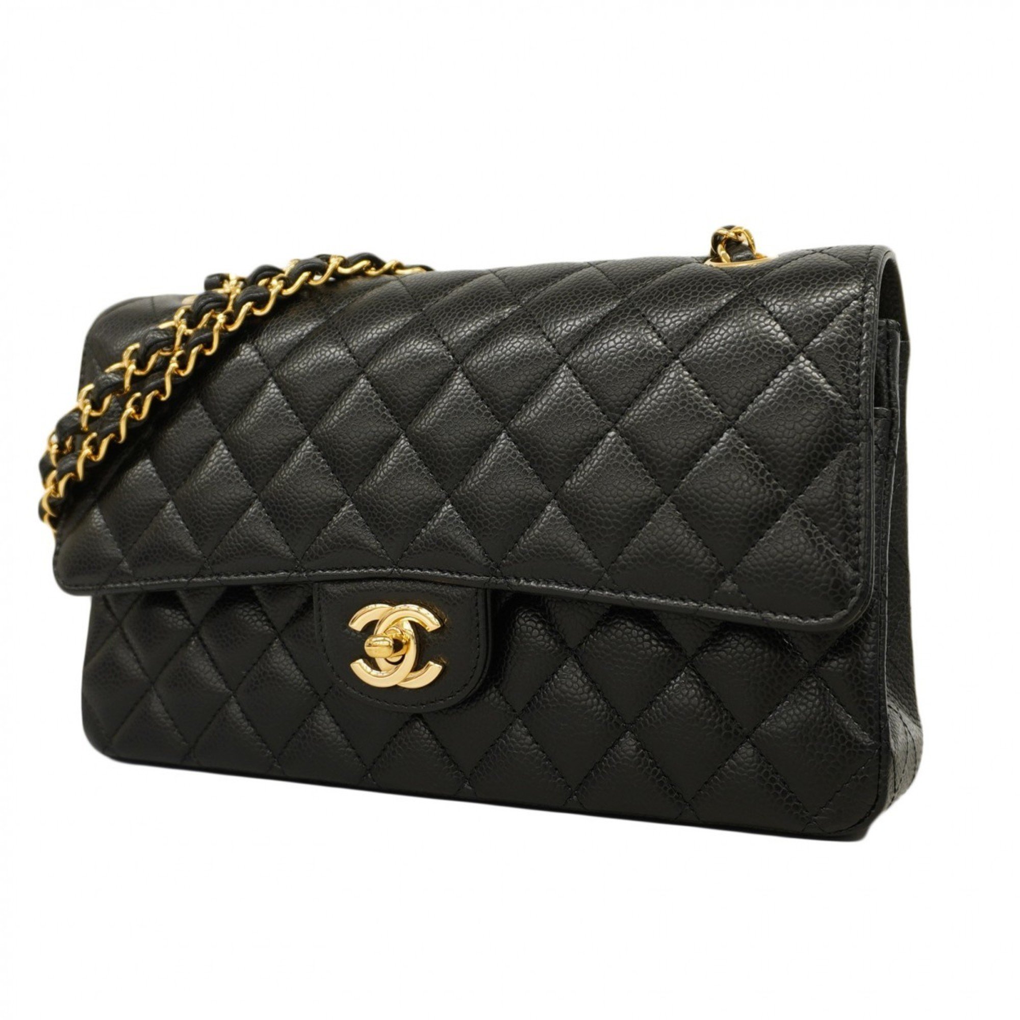 Chanel Shoulder Bag Matelasse Caviar Skin Black Women's