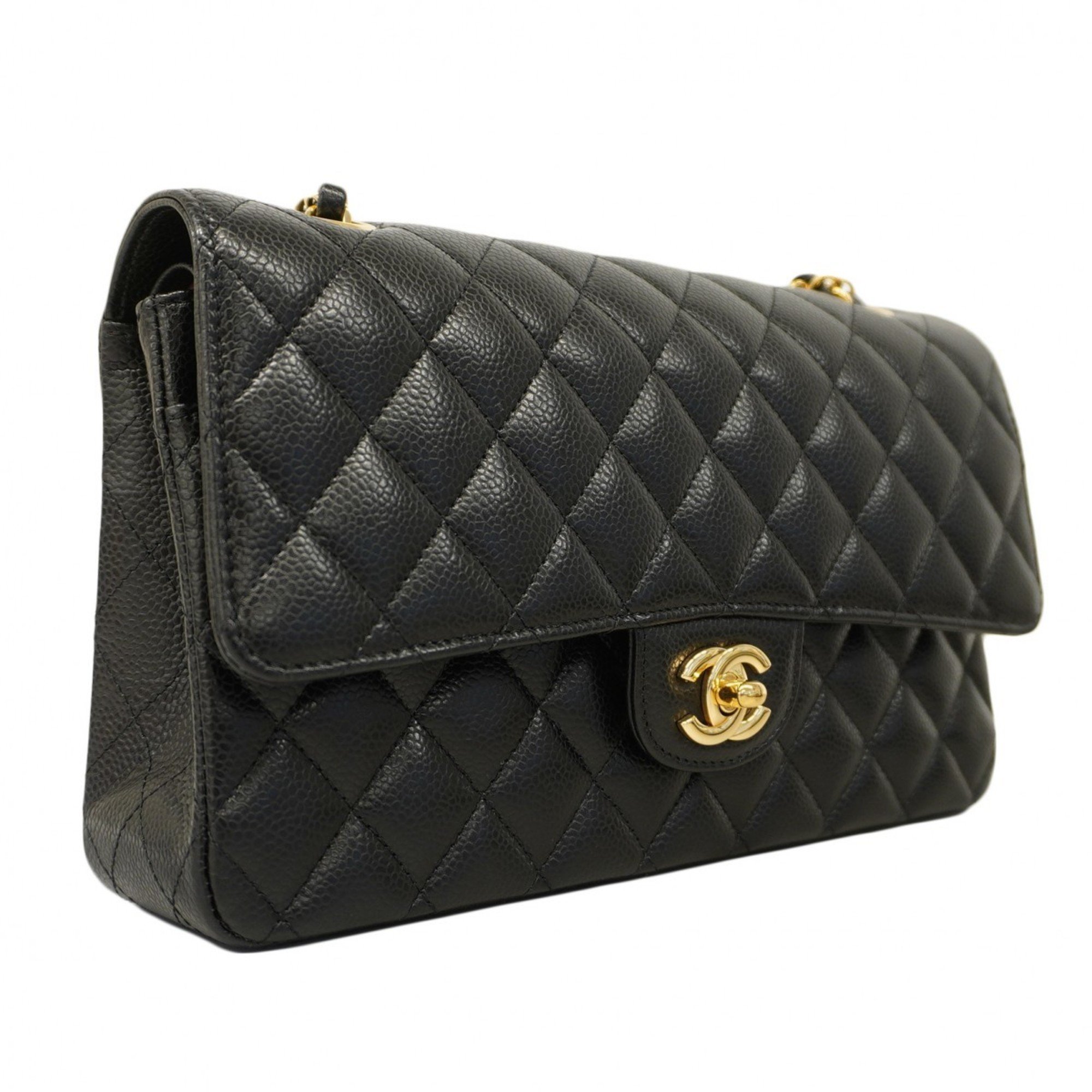 Chanel Shoulder Bag Matelasse Caviar Skin Black Women's