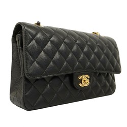 Chanel Shoulder Bag Matelasse Caviar Skin Black Women's