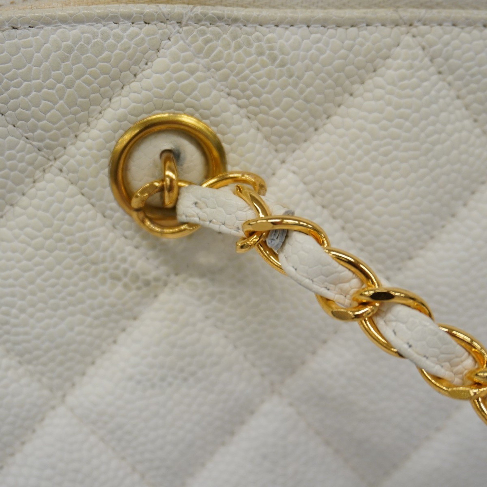 Chanel Shoulder Bag Matelasse Caviar Skin White Women's