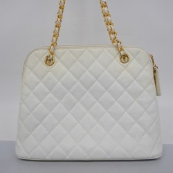 Chanel Shoulder Bag Matelasse Caviar Skin White Women's