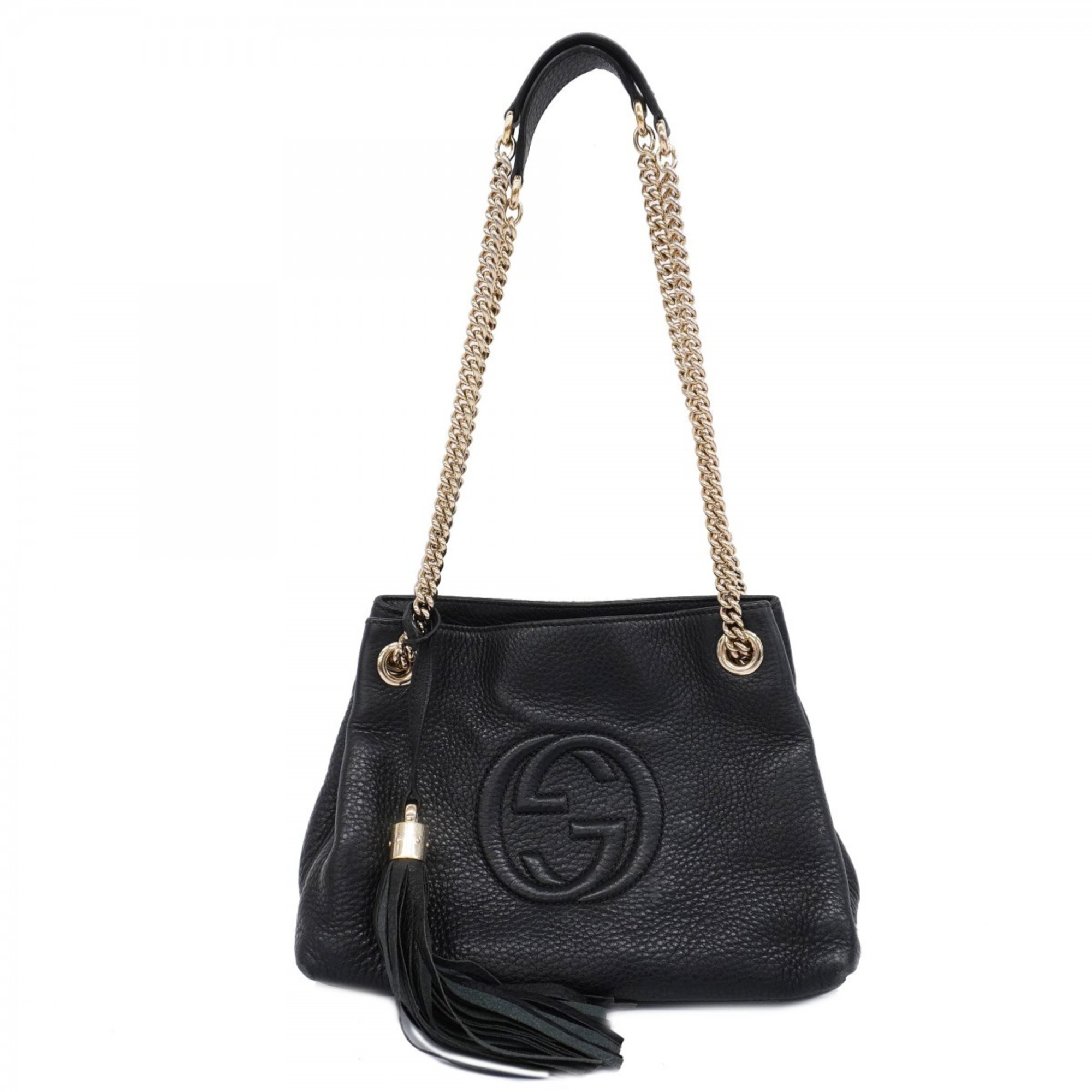 Gucci Shoulder Bag Soho 387043 Leather Black Champagne Women's