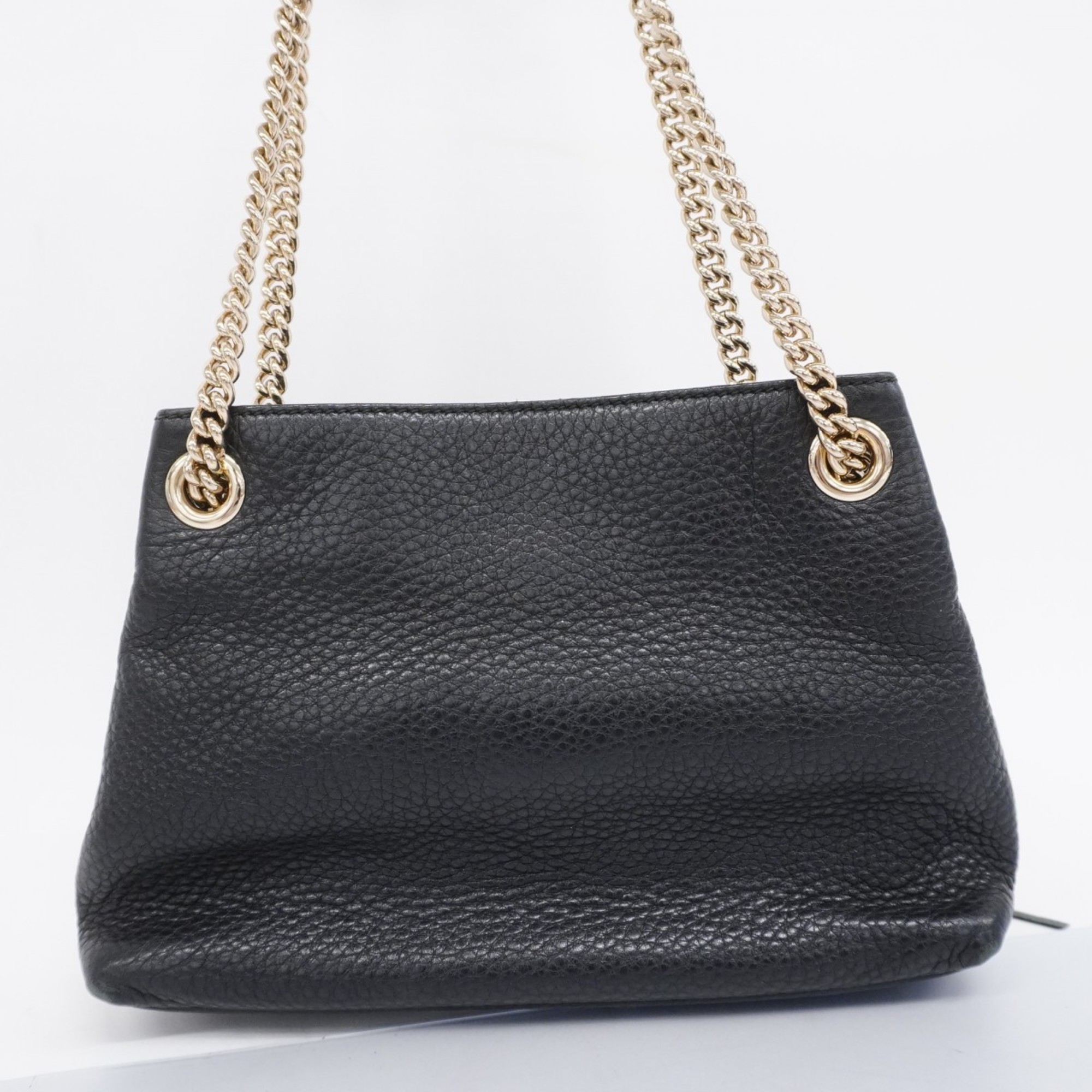 Gucci Shoulder Bag Soho 387043 Leather Black Champagne Women's