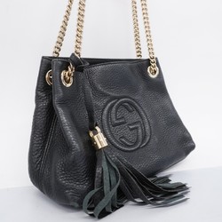 Gucci Shoulder Bag Soho 387043 Leather Black Champagne Women's