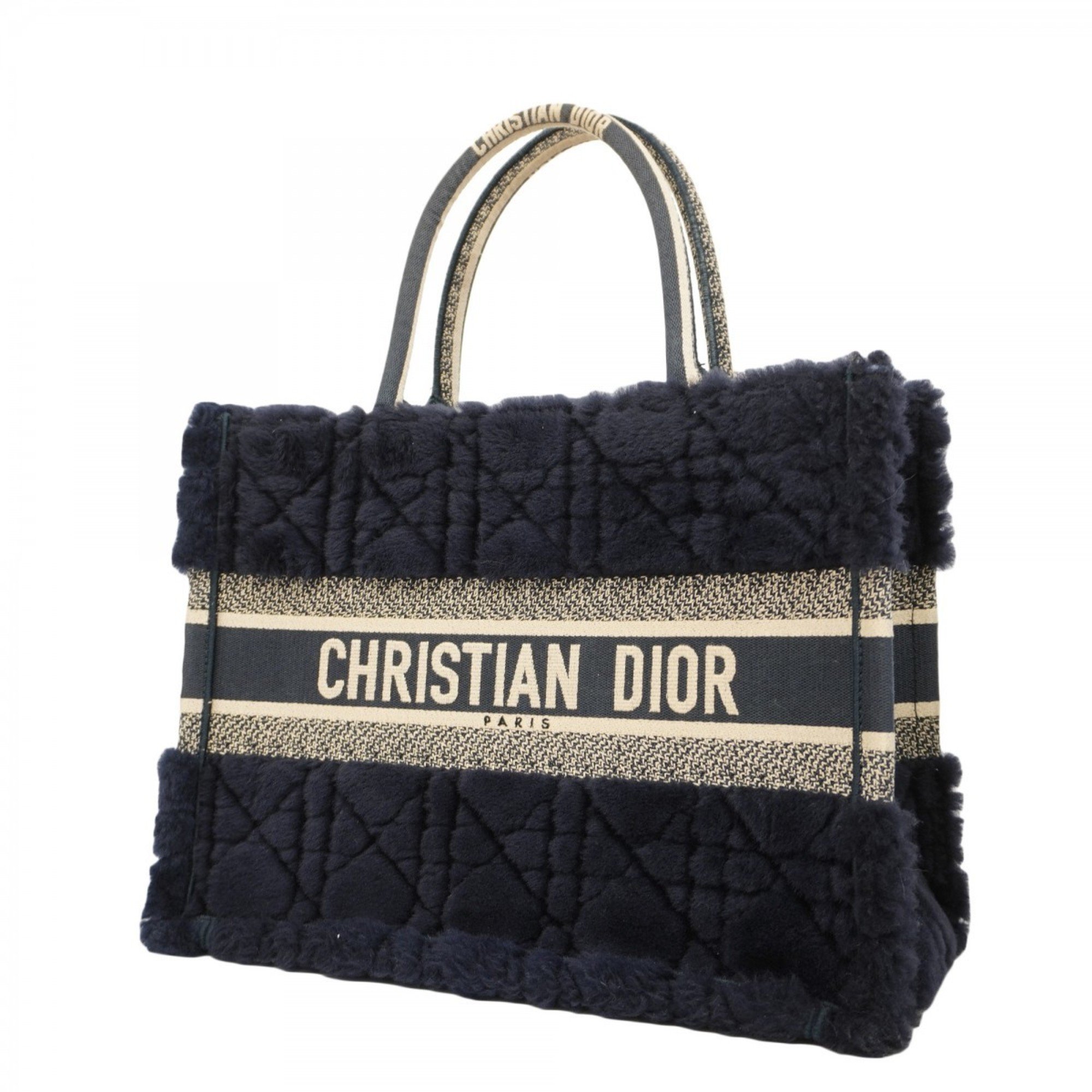 Christian Dior Tote Bag Book Fur Navy Women's