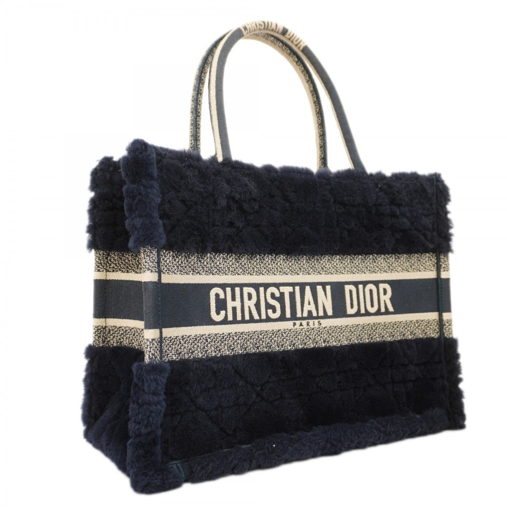 Christian Dior Tote Bag Book Fur Navy Women's