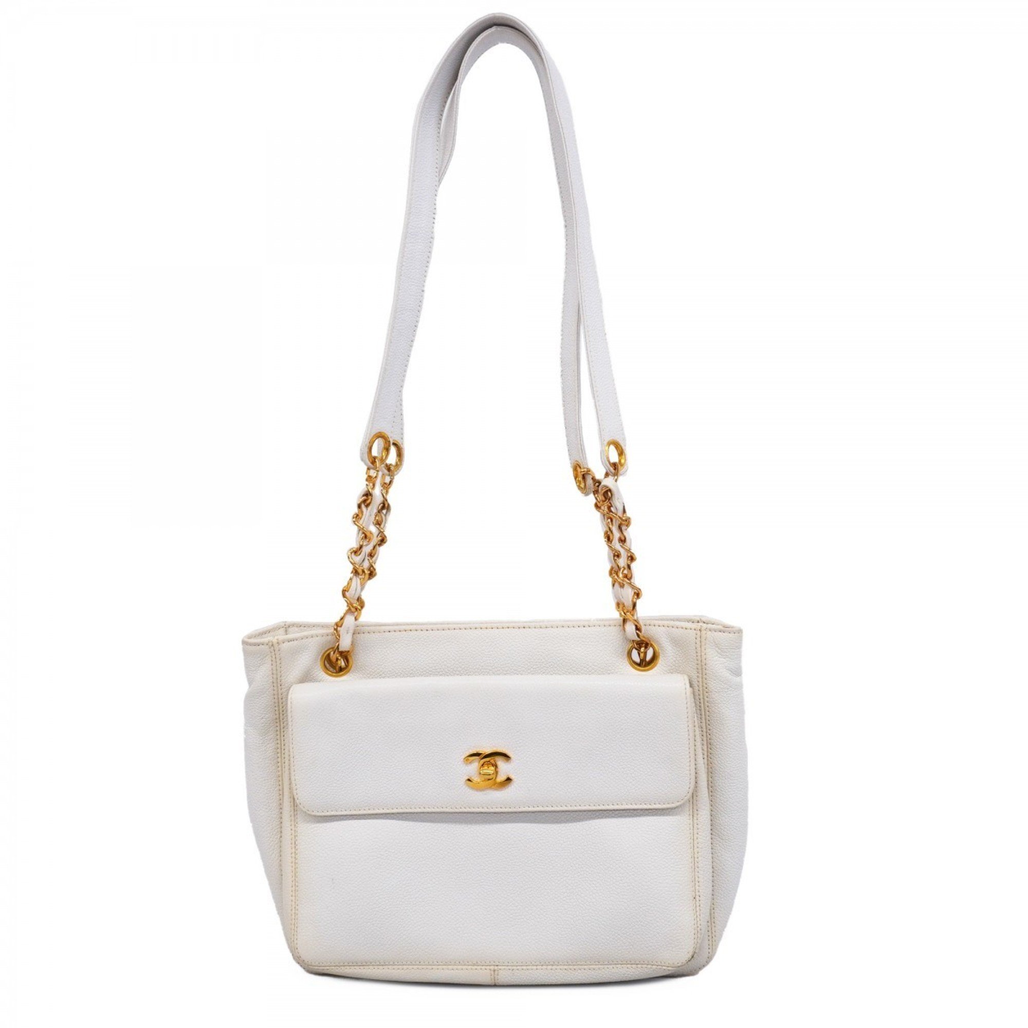 chanel shoulder bag caviar skin white ladies