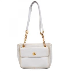 chanel shoulder bag caviar skin white ladies