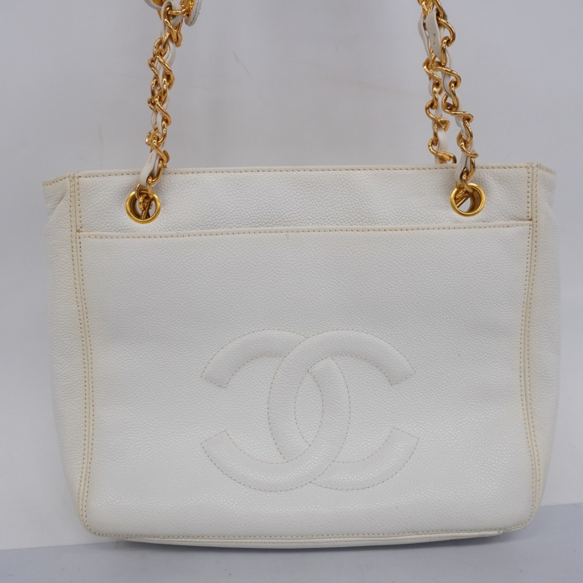 chanel shoulder bag caviar skin white ladies