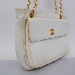 chanel shoulder bag caviar skin white ladies