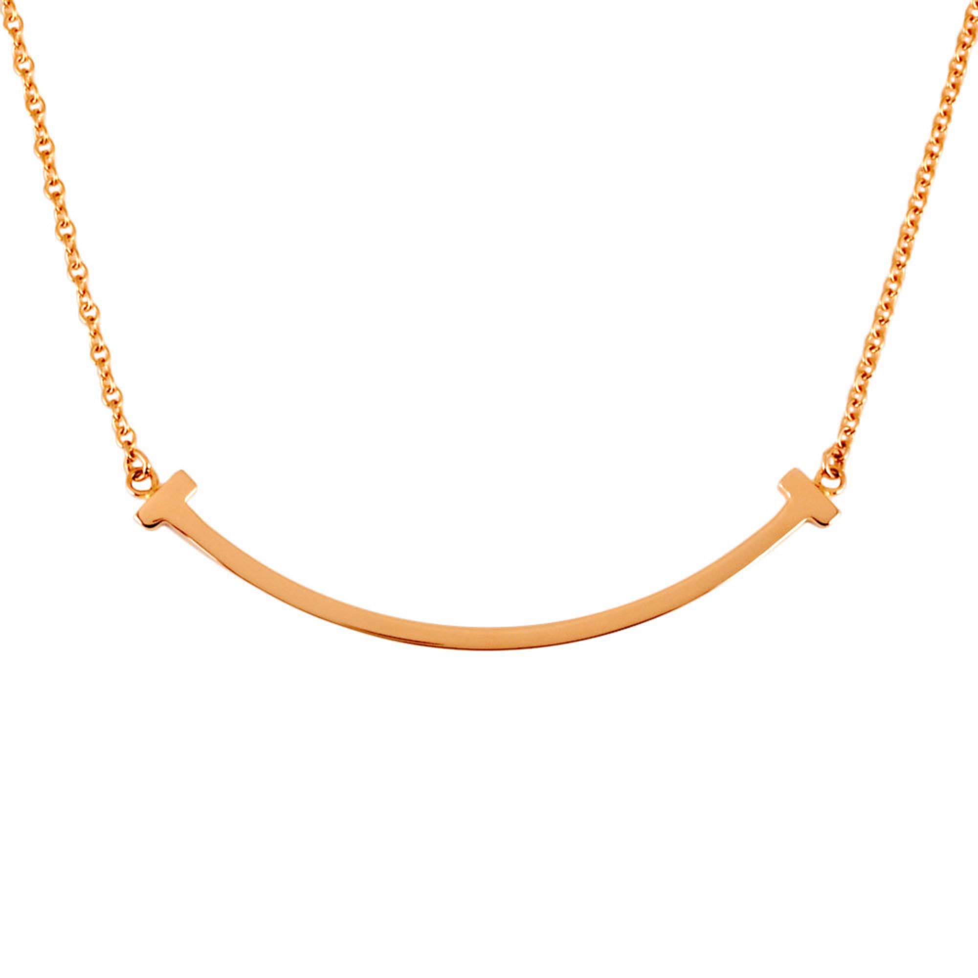 Tiffany & Co. T Smile Small Necklace K18 RG PG Ladies