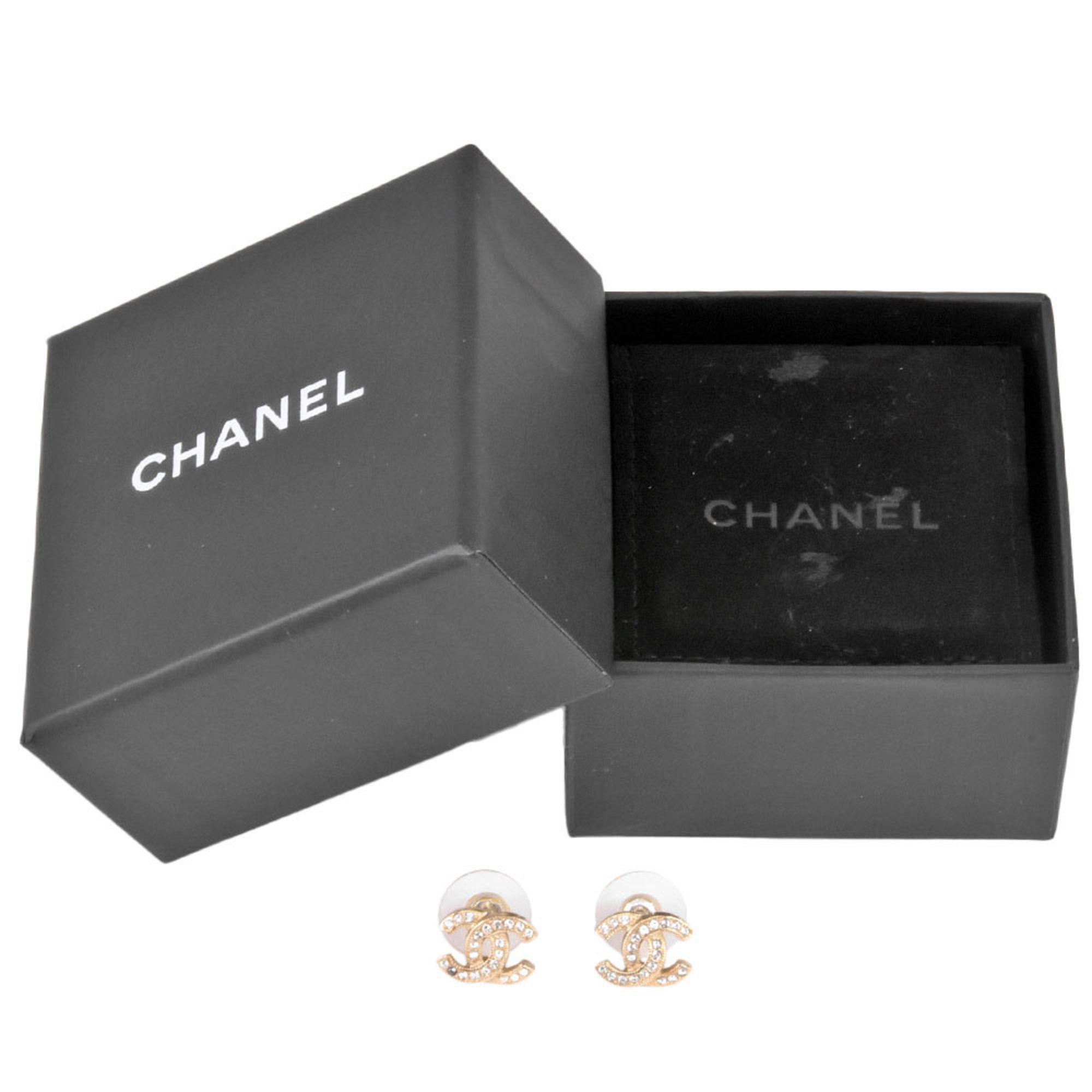 CHANEL Coco Mark Earrings Rhinestone GP F17V Gold Women's