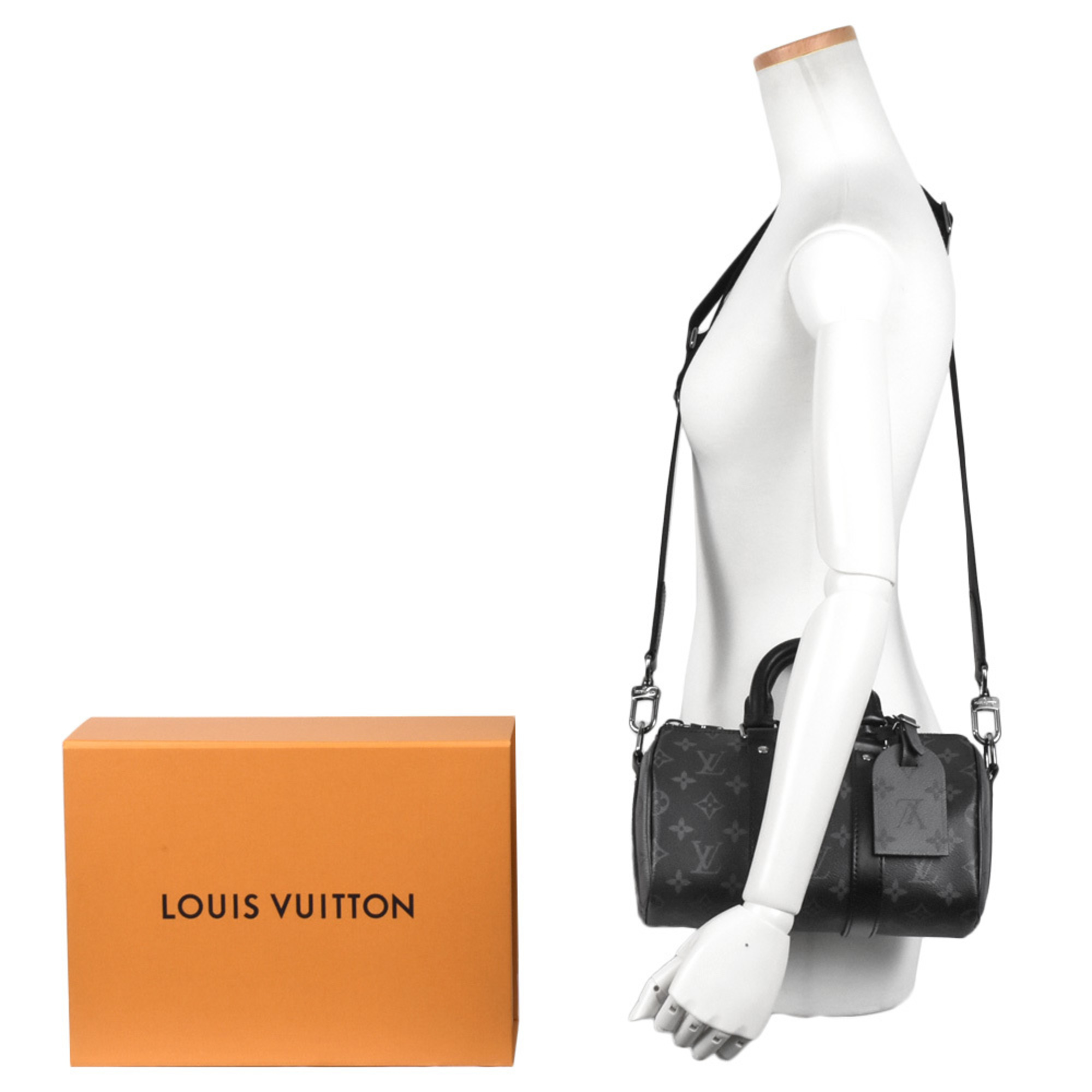 Louis Vuitton Keepall Bandouliere 25 M46271 Shoulder bag PVC coated canvas Leather Black Metal black hardware RFID tag