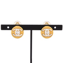 Chanel CHANEL Coco Mark Turn Lock Design Earrings 97A Engraved GP Gold Silver Women's