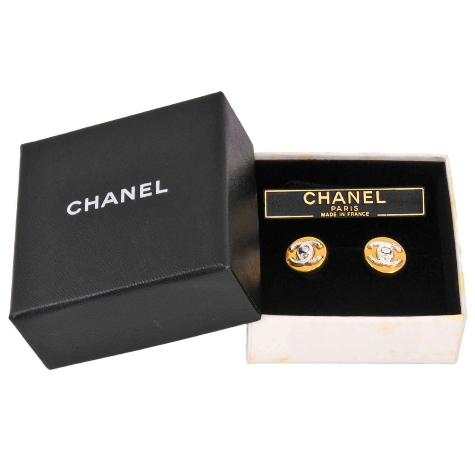 Chanel CHANEL Coco Mark Turn Lock Design Earrings 97A Engraved GP Gold Silver Women's