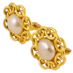 CHANEL Earrings 25 Engraved GP Fake Pearl Gold Ladies