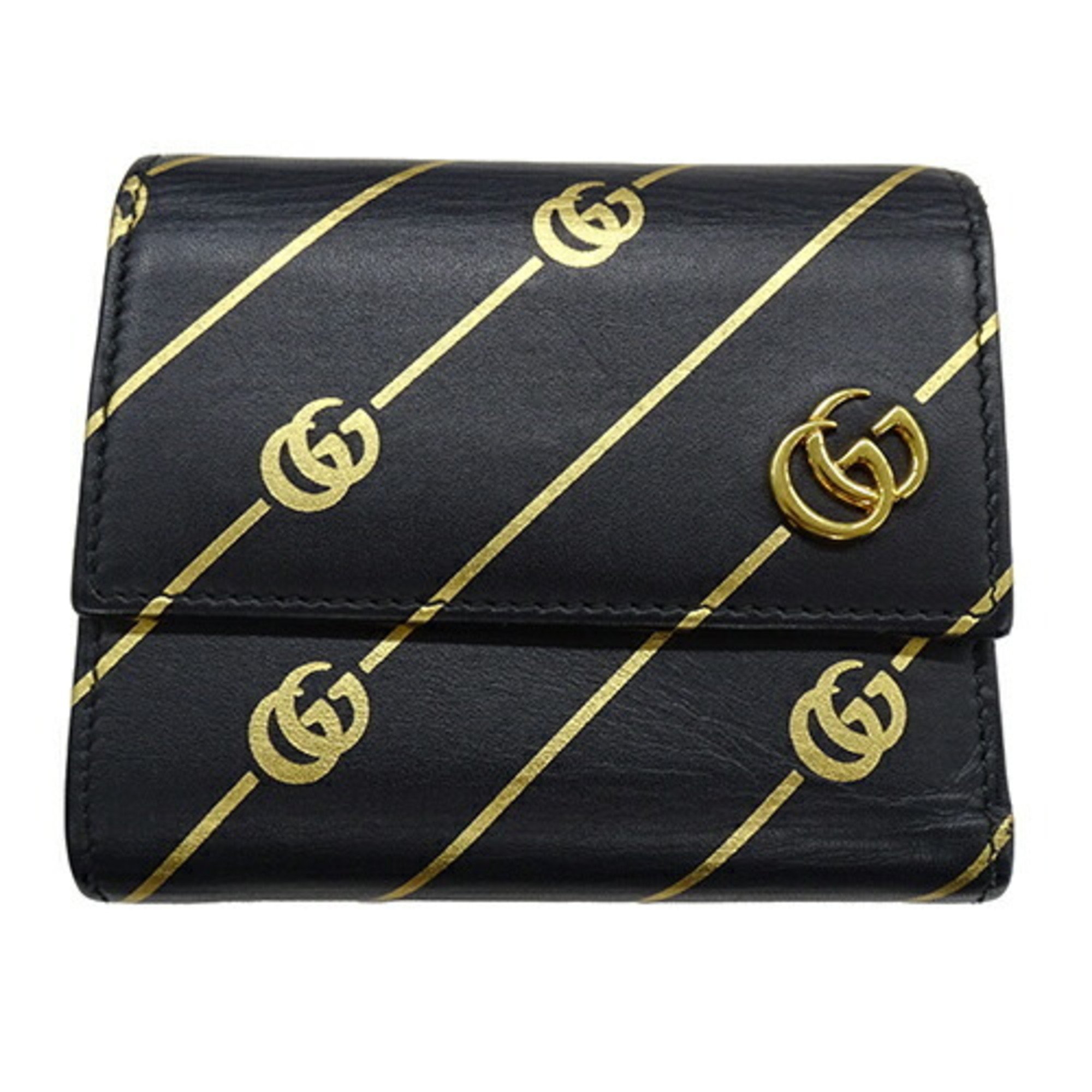 GUCCI Wallet for Women and Men, Tri-fold Wallet, GG Marmont Leather, Black Gold, 548076