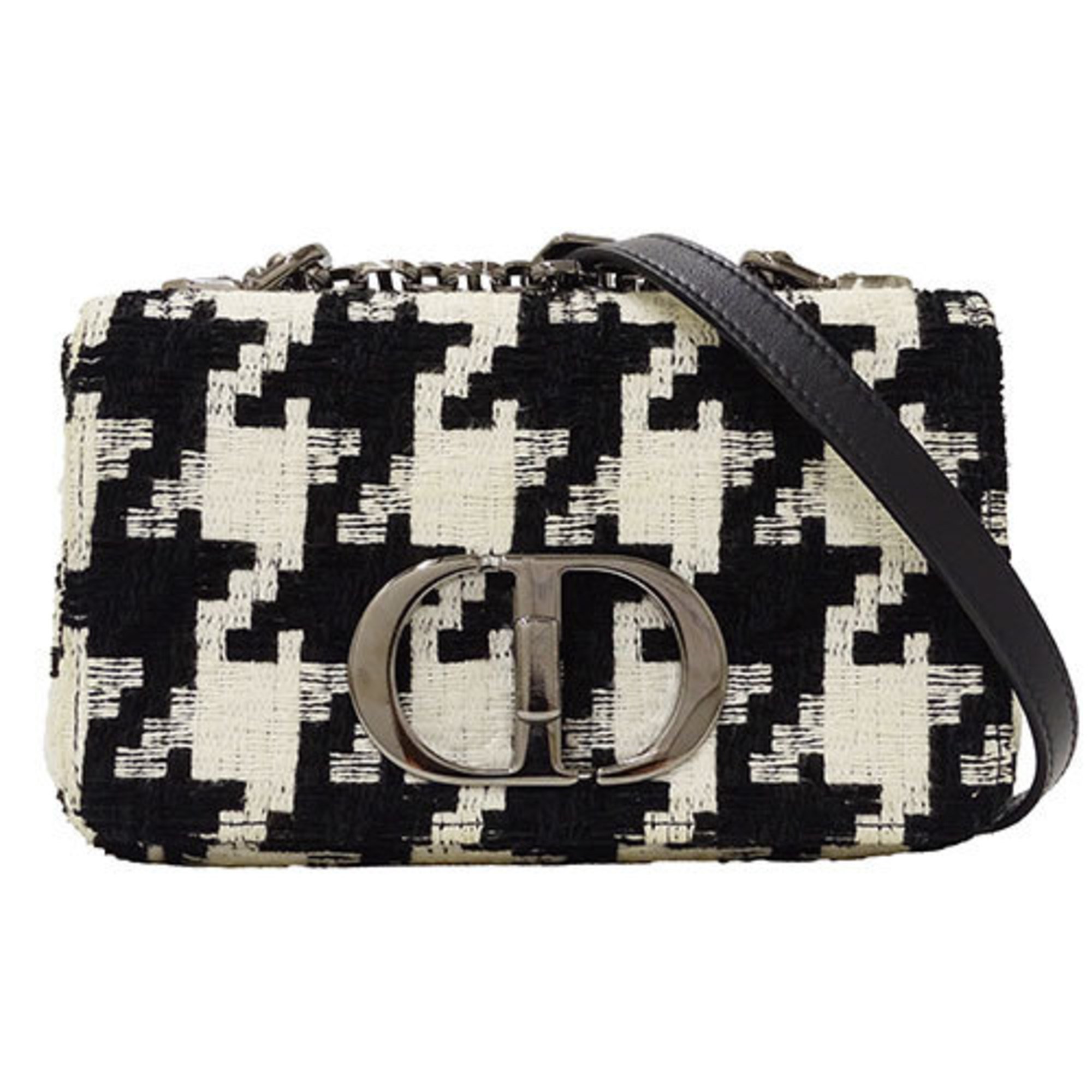 Christian Dior Dior Bag Women's Shoulder Canvas Karos Small Black White Houndstooth Chain