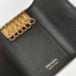 PRADA 6-ring key case, holder, 1PG222, SAFFIANO METAL, embossed leather, NERO, black, outlet