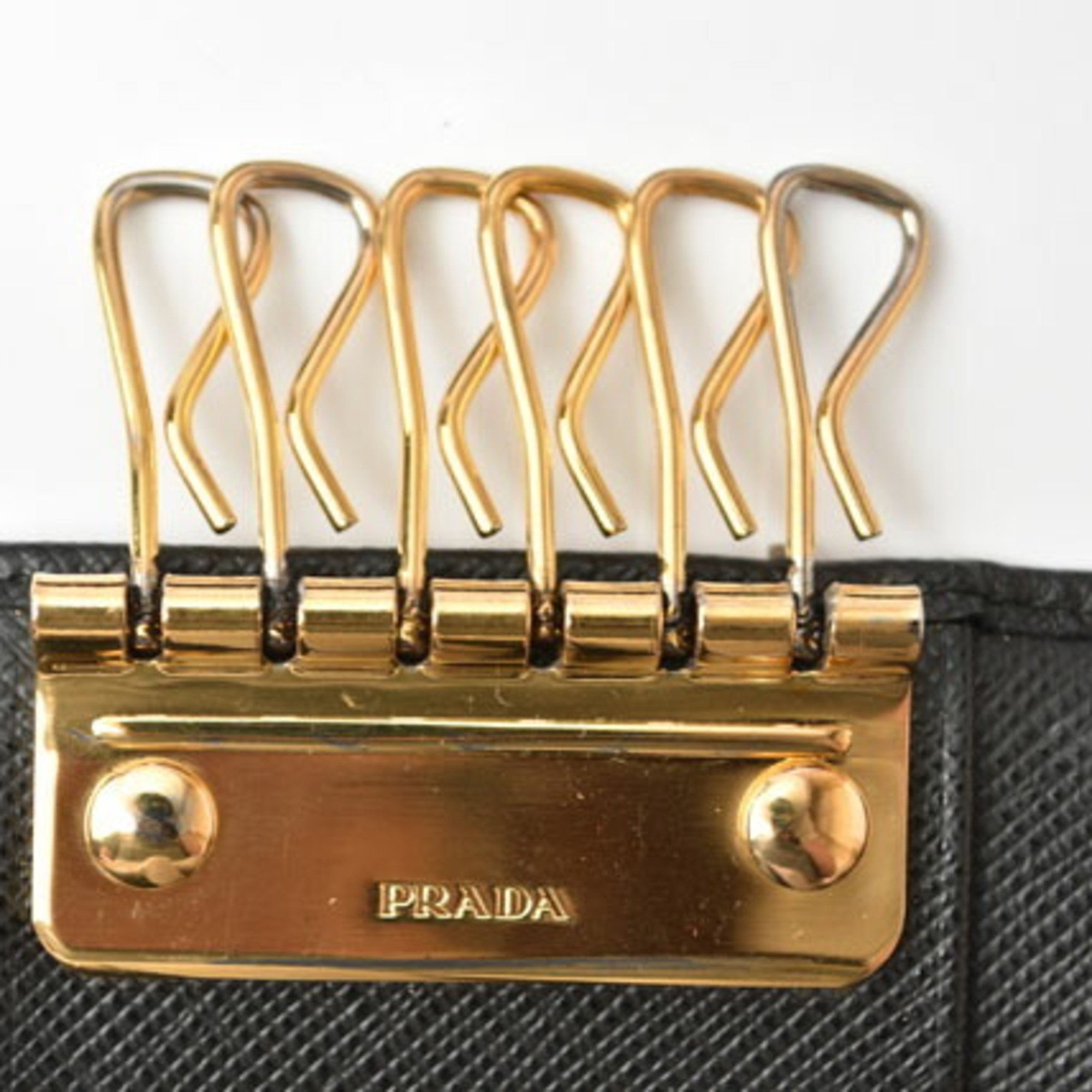 PRADA 6-ring key case, holder, 1PG222, SAFFIANO METAL, embossed leather, NERO, black, outlet