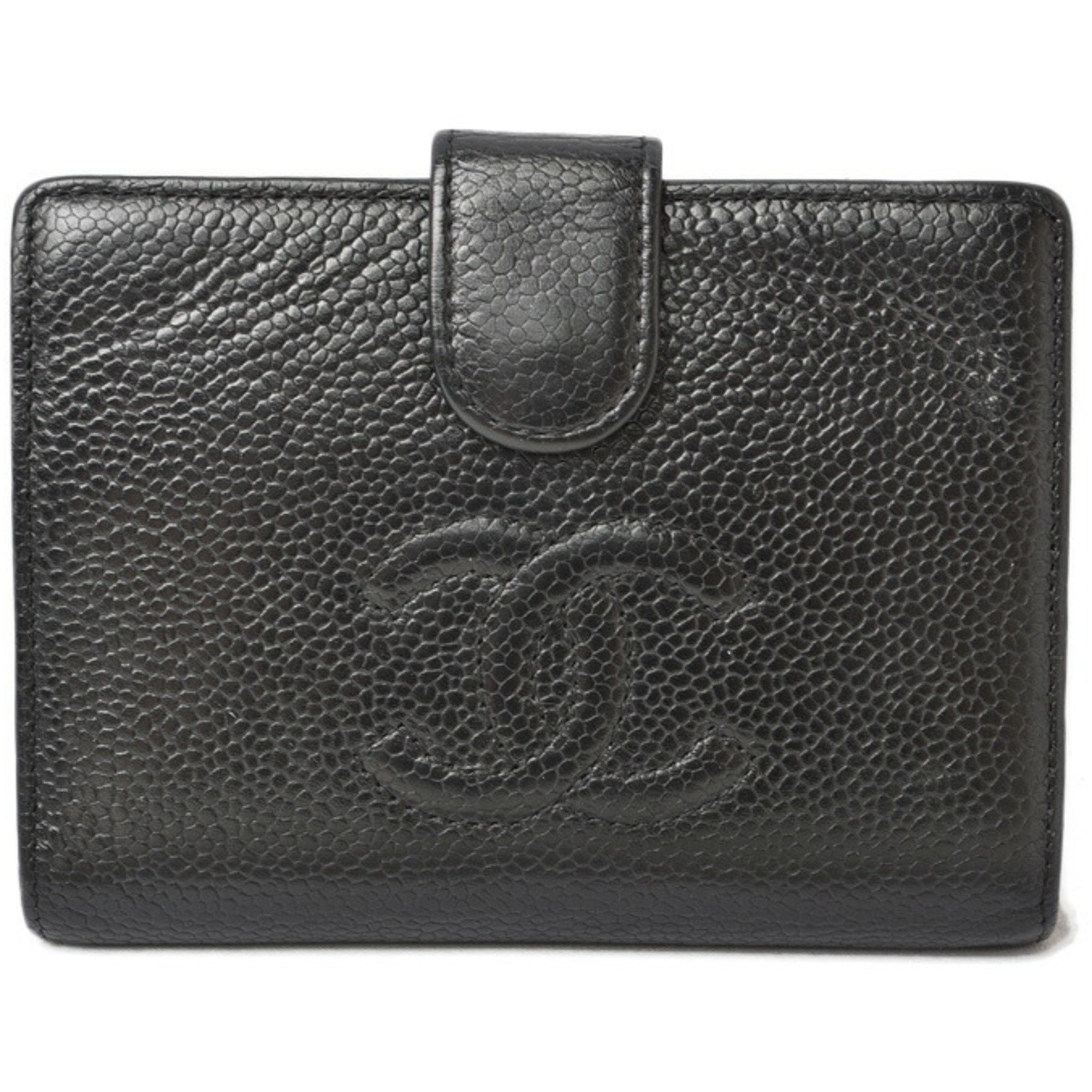 Chanel Wallet CHANEL Style Bi-Fold Caviar Skin Coco Mark Black