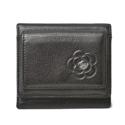 CHANEL Wallet Tri-fold Compact Camellia Lambskin Black