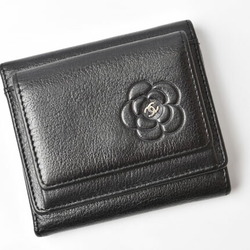 CHANEL Wallet Tri-fold Compact Camellia Lambskin Black