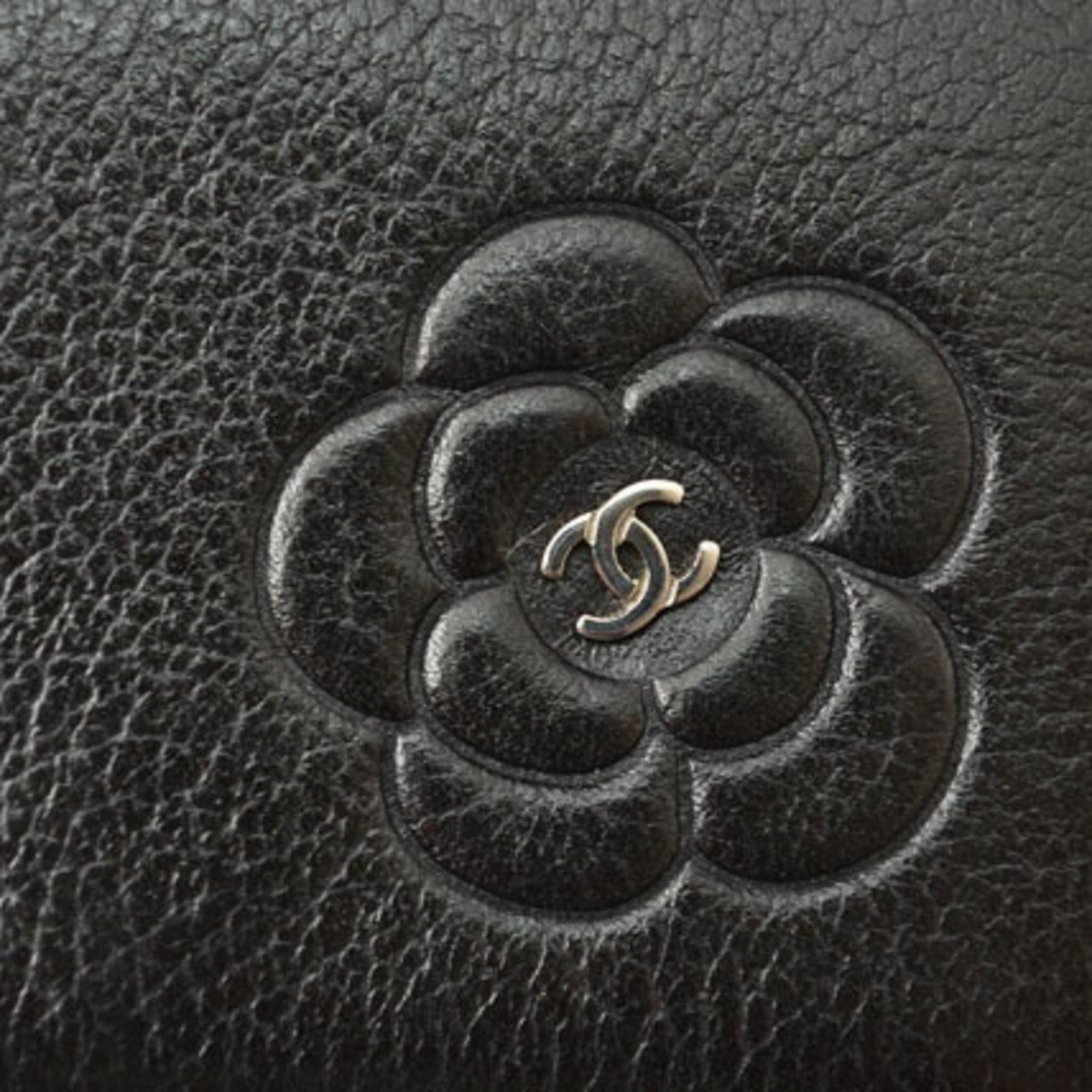 CHANEL Wallet Tri-fold Compact Camellia Lambskin Black