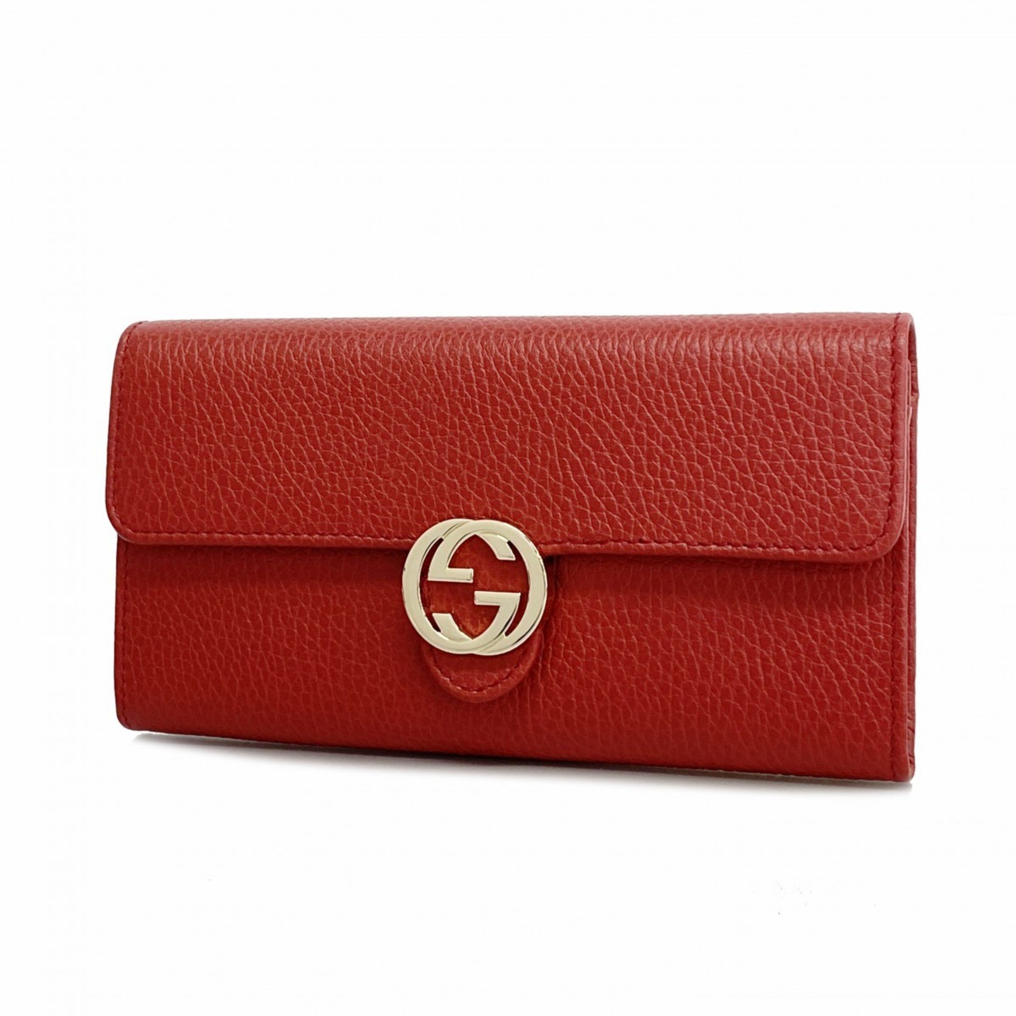 Gucci Long Wallet Interlocking G 615524 Leather Red Women's