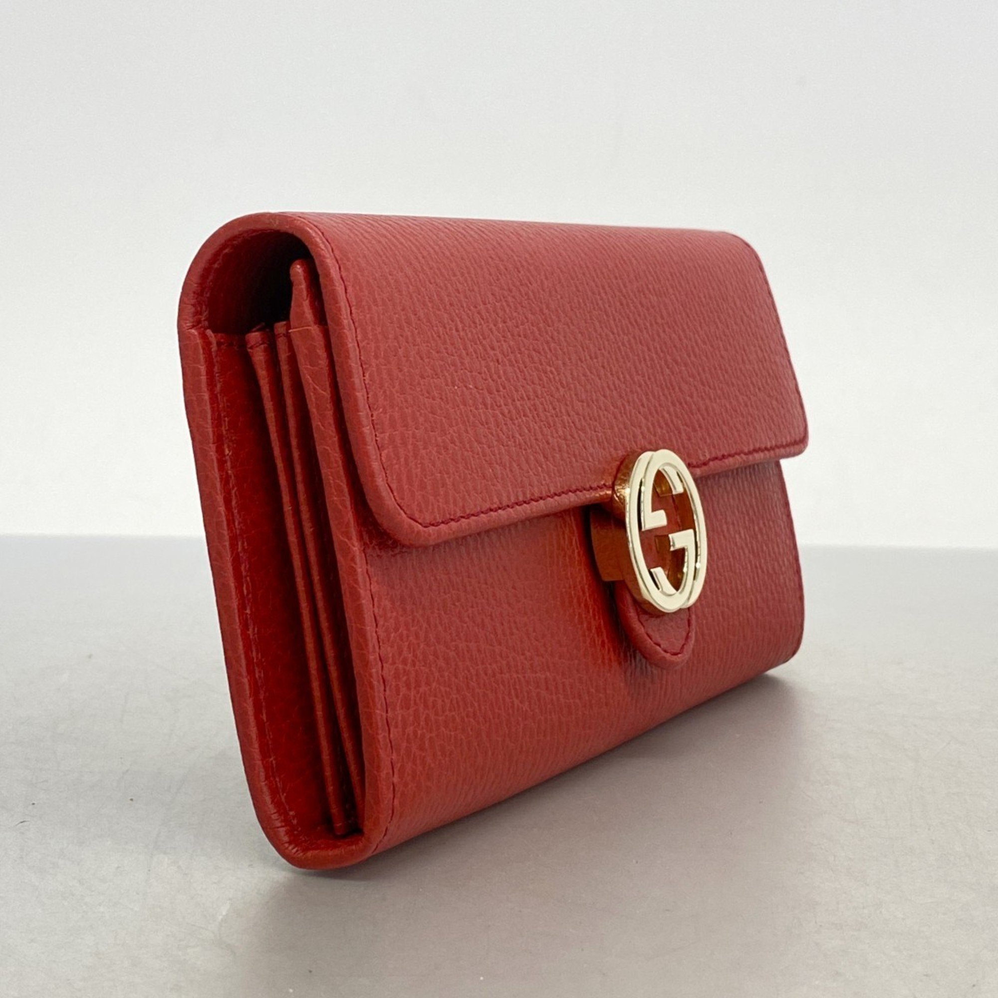 Gucci Long Wallet Interlocking G 615524 Leather Red Women's